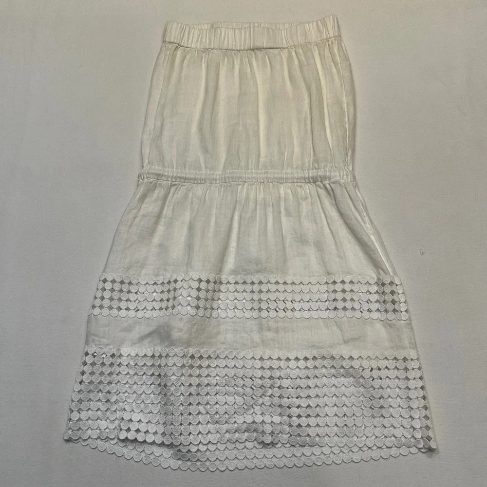 Vineyard Vines White 100% Linen Strapless Eyelet Lace Resort Dress Size XXS
